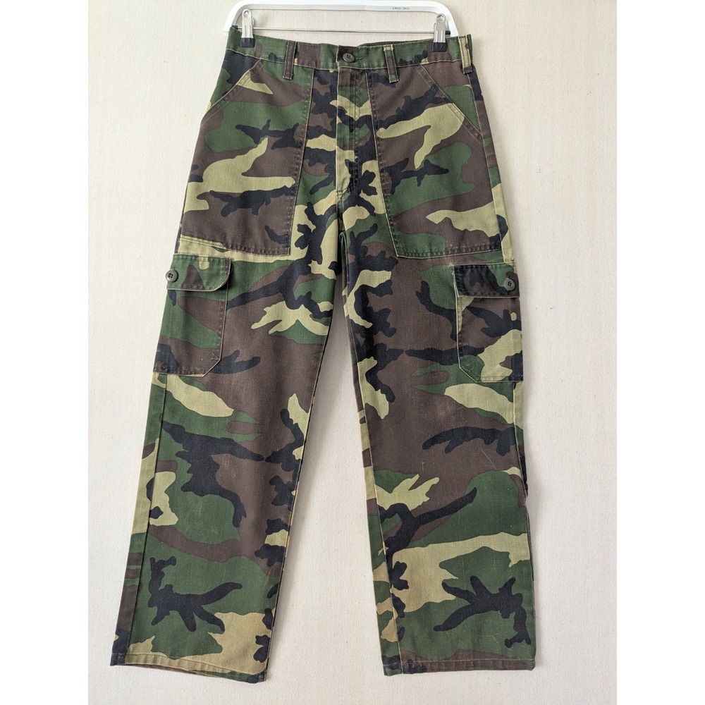 Vintage Woodland Camo Cargo Pants Men 29x27 Green Military Utility Unisex